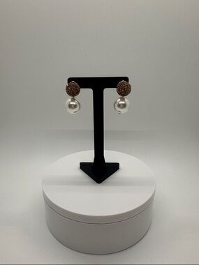 Pearl Drop Earrings with Brown Crystal Tops